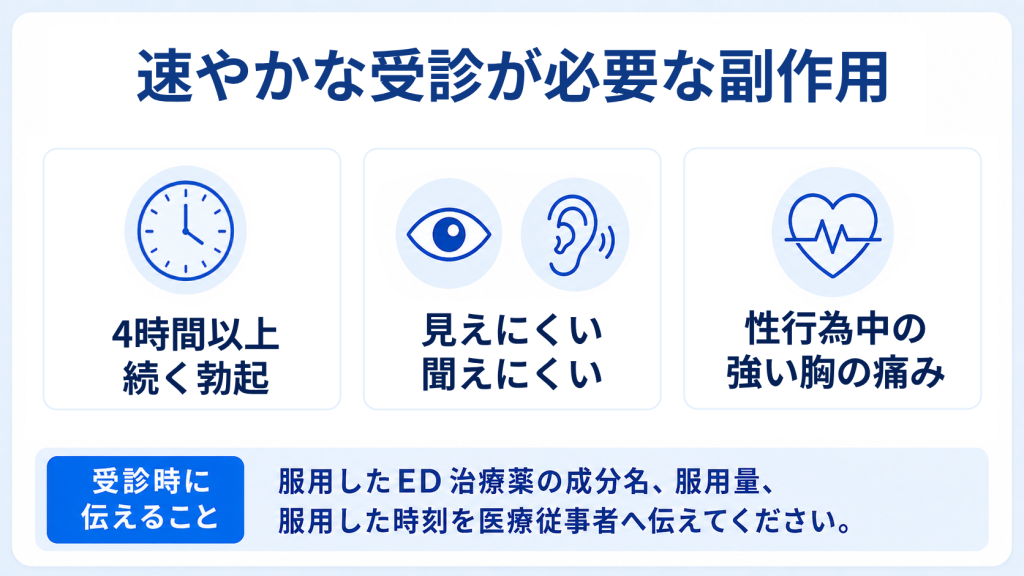 速やかに受診すべきED治療薬の副作用の解説